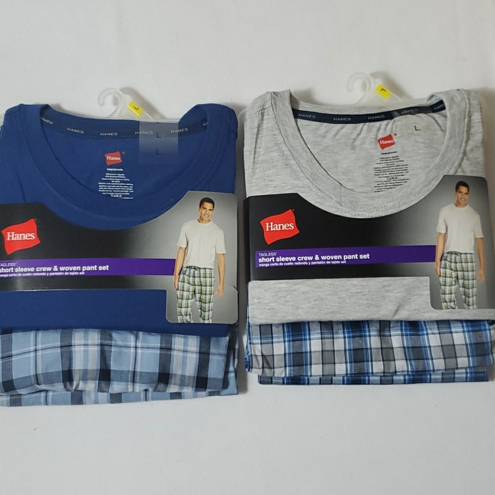 Short sleeve crew neck & woven pant set times 2